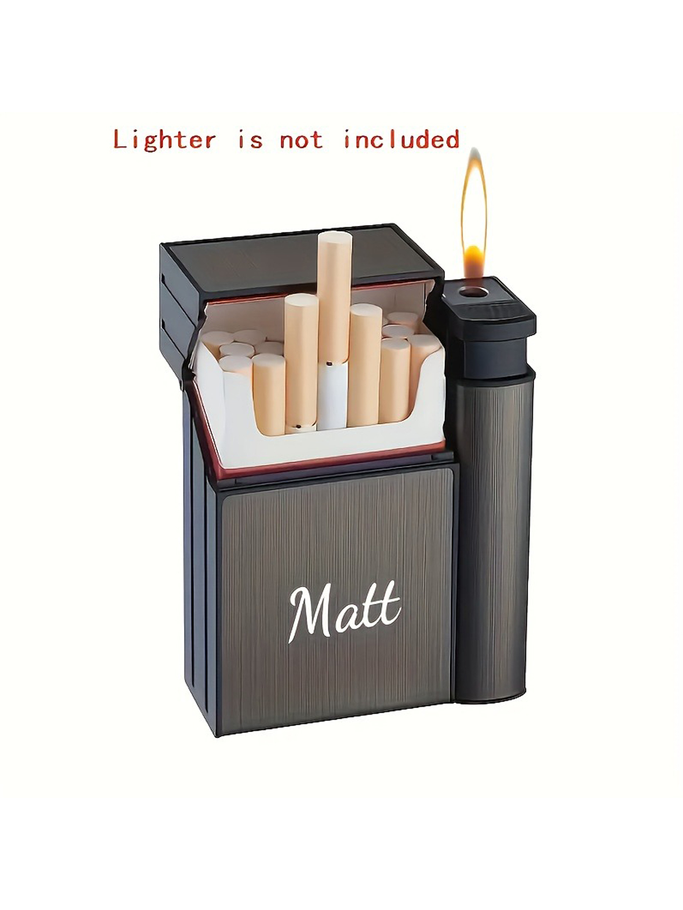 Customizable Text Portable Automatic Cigarette Case Unisex Design with Integrated Lighter Durable Plastic with Textured Metal Finish